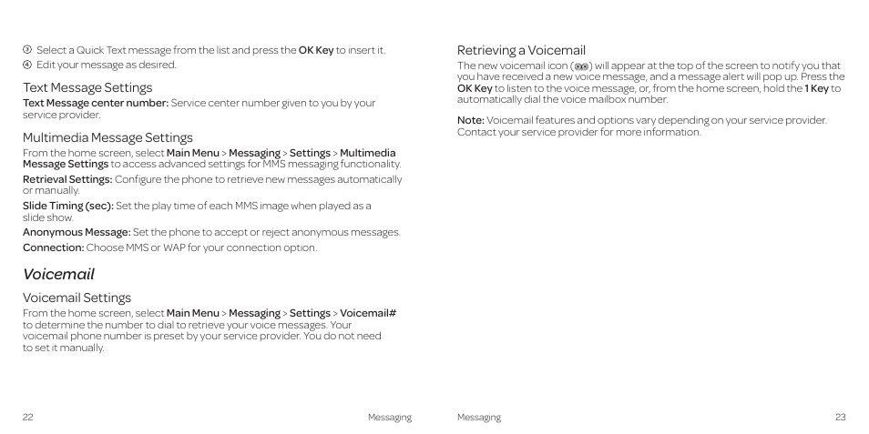 Voicemail | AT&T Z431 User Manual | Page 15 / 40
