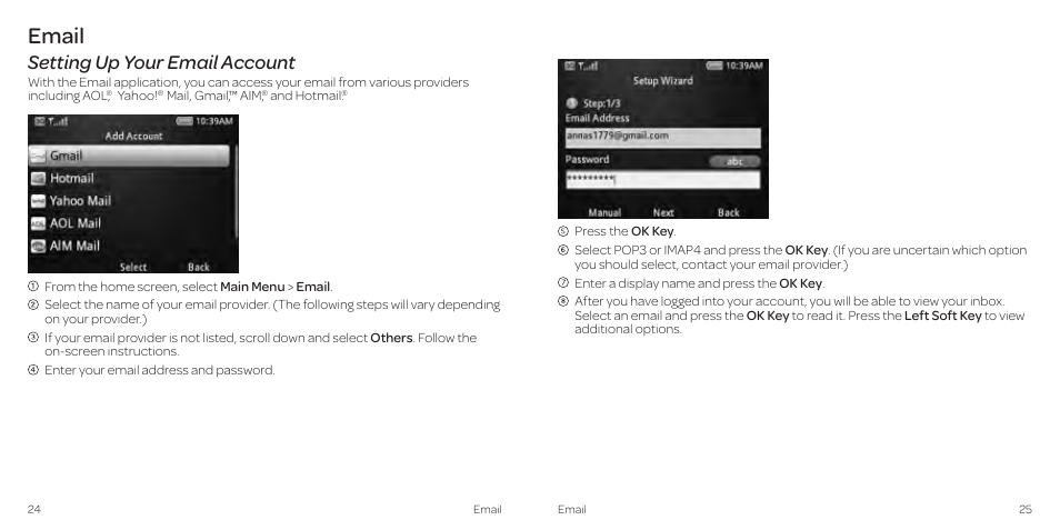 Email, Setting up your email account | AT&T Z431 User Manual | Page 16 / 40