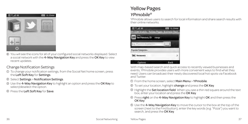Yellow pages, Ypmobile | AT&T Z431 User Manual | Page 22 / 40