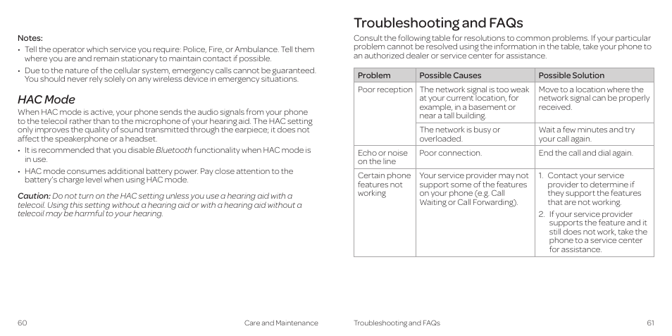 Troubleshooting and faqs, Hac mode | AT&T Z431 User Manual | Page 34 / 40