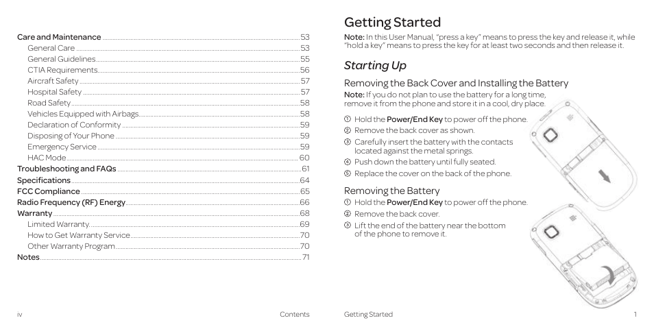 Getting started, Starting up | AT&T Z431 User Manual | Page 4 / 40