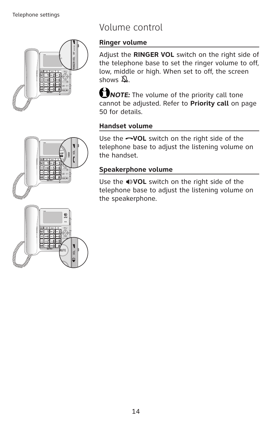 Volume control | AT&T CL4939 User Manual | Page 20 / 77