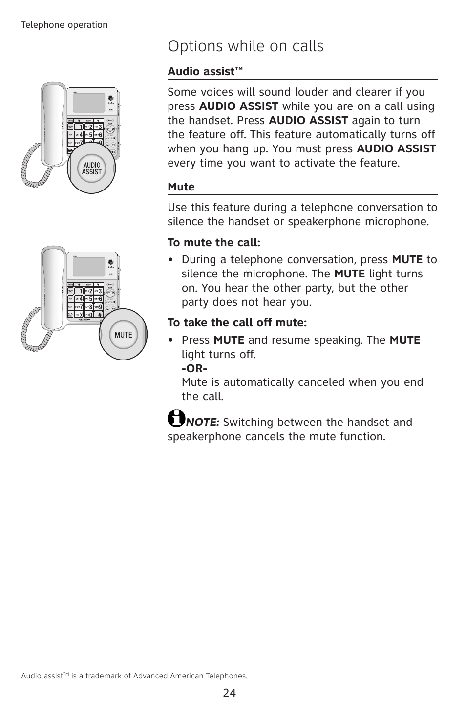 Options while on calls | AT&T CL4939 User Manual | Page 30 / 77