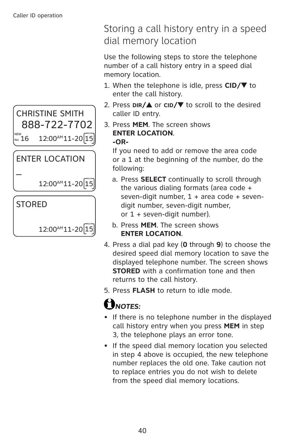 Christine smith, Stored, Enter location | AT&T CL4939 User Manual | Page 46 / 77