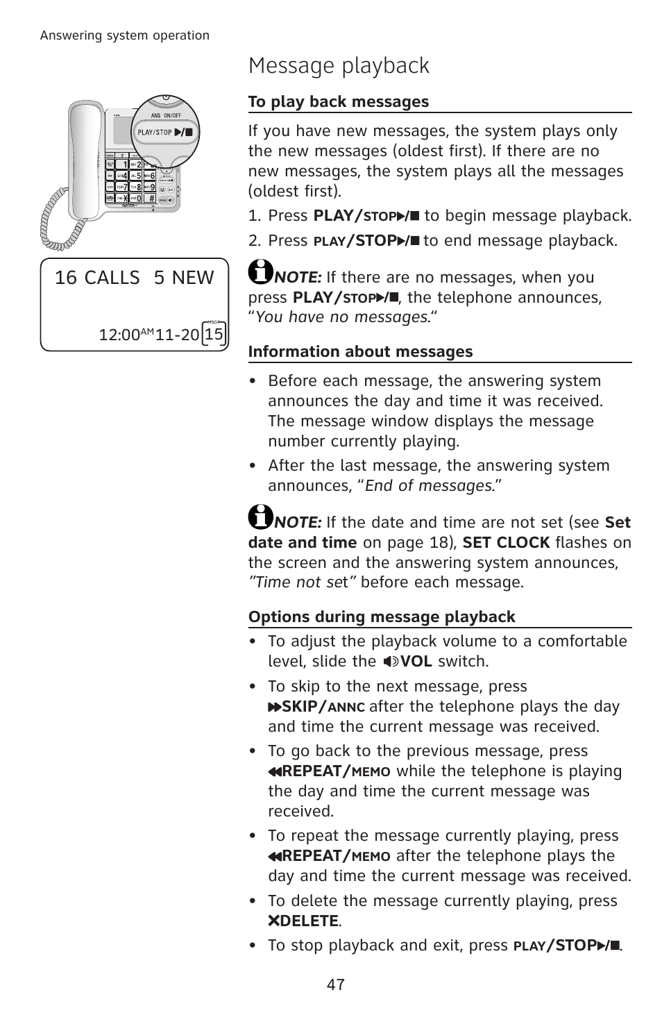 Message playback, 16 calls 5 new | AT&T CL4939 User Manual | Page 53 / 77