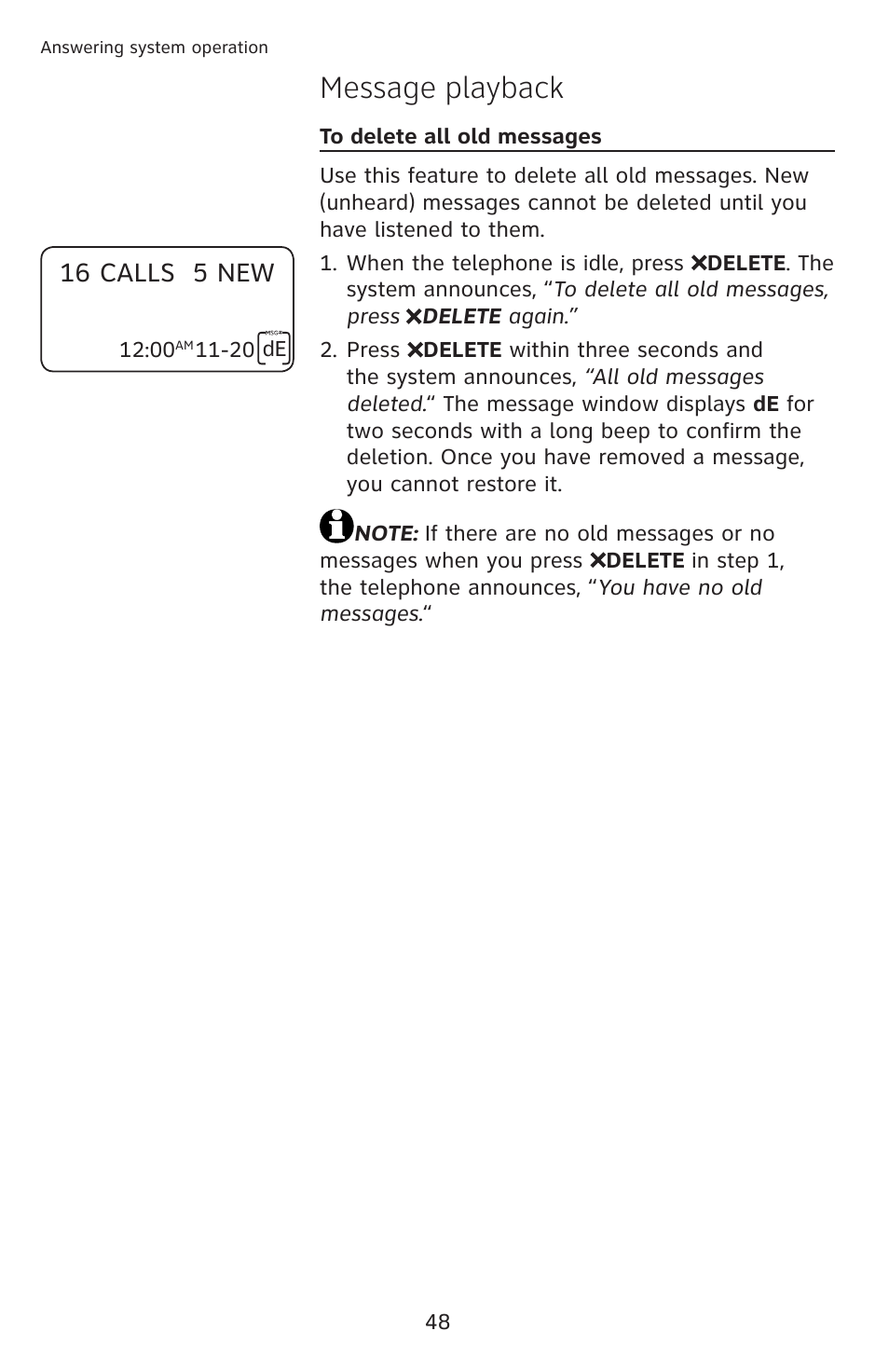 Message playback, 16 calls 5 new | AT&T CL4939 User Manual | Page 54 / 77