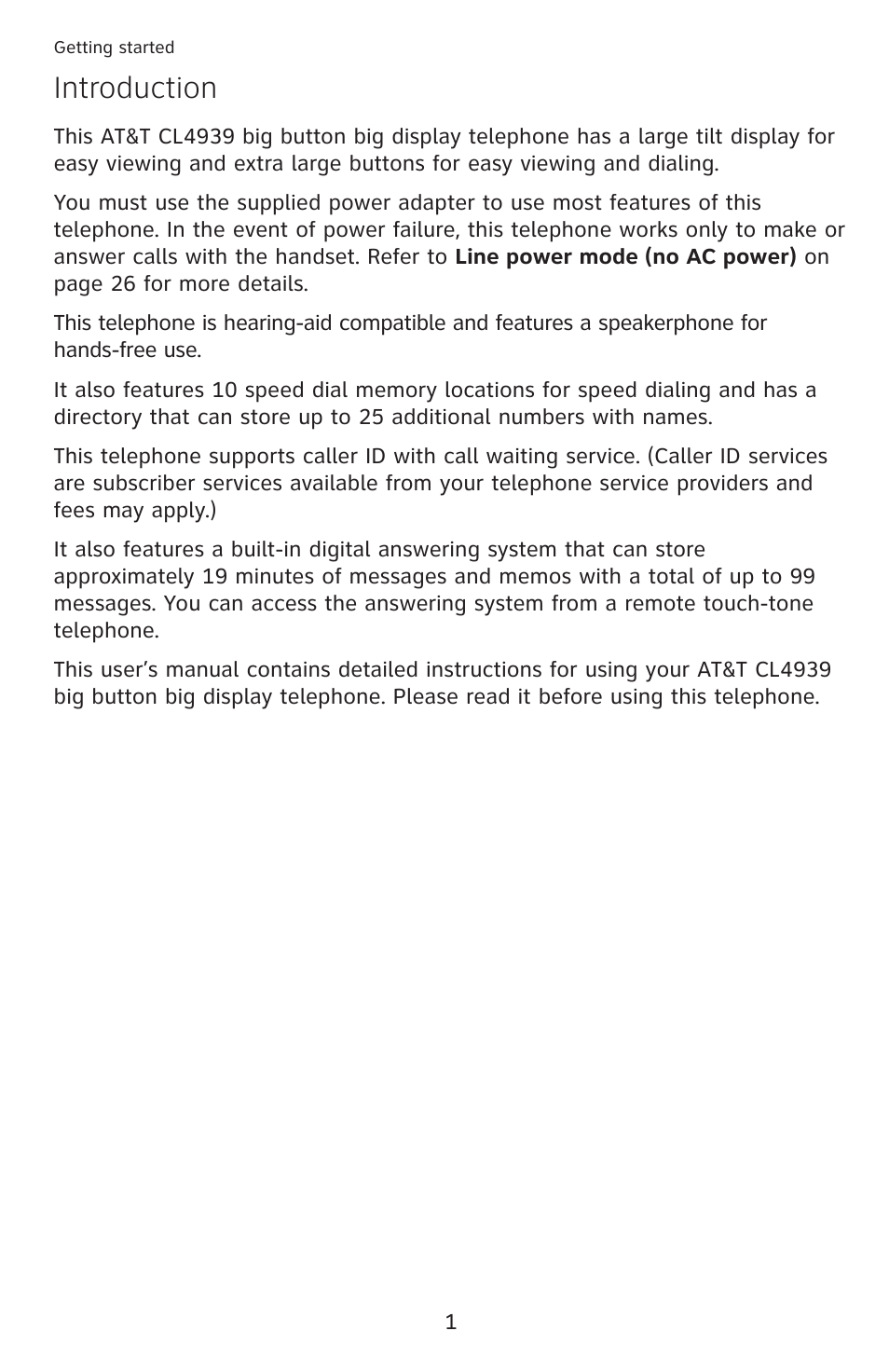 Introduction | AT&T CL4939 User Manual | Page 7 / 77