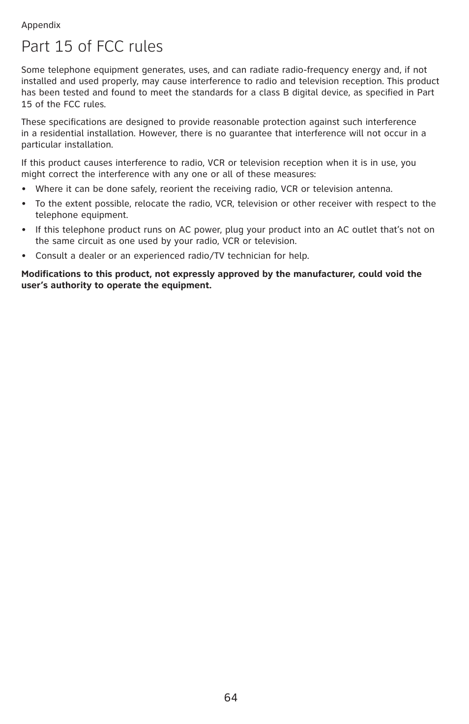Part 15 of fcc rules | AT&T CL4939 User Manual | Page 70 / 77