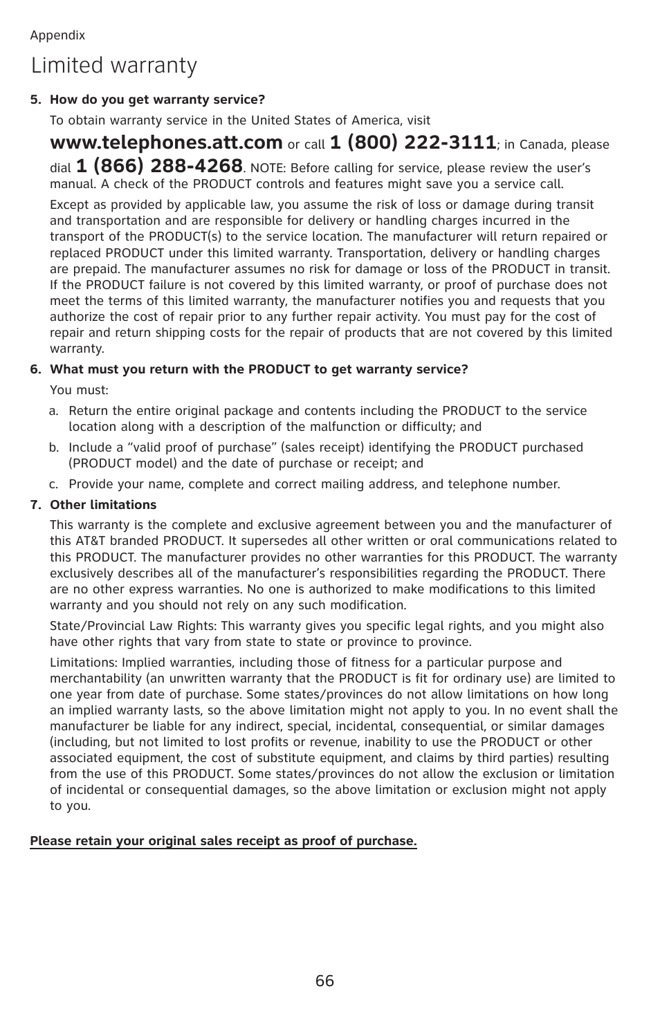 Limited warranty | AT&T CL4939 User Manual | Page 72 / 77