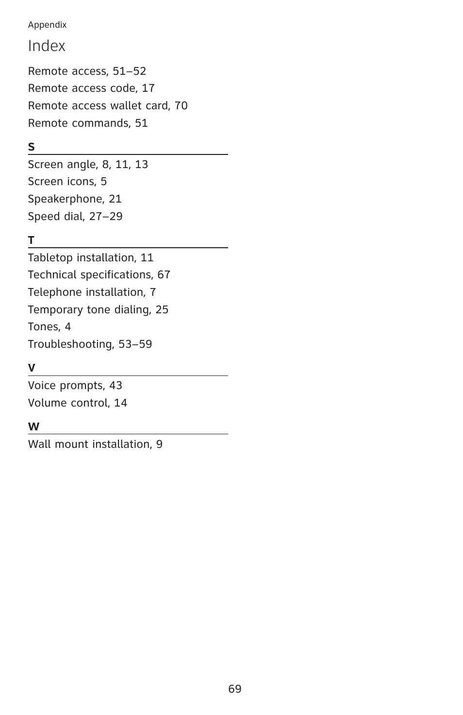 Index | AT&T CL4939 User Manual | Page 75 / 77