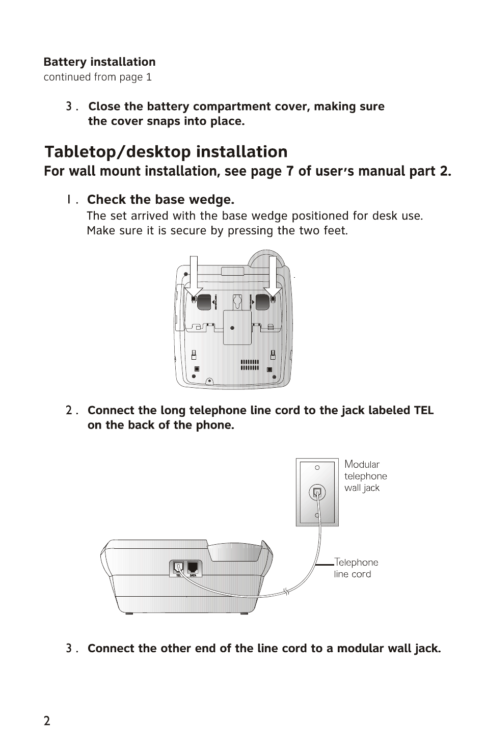 Tabletop/desktop installation | AT&T 950 User Manual | Page 3 / 10