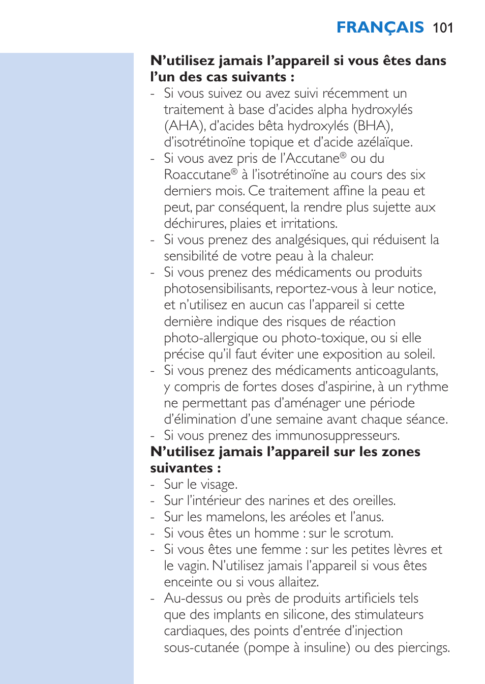 Français | Philips Lumea Épilateur à lumière intense pulsée User Manual | Page 101 / 134