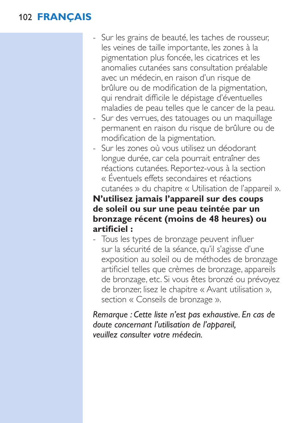 Philips Lumea Épilateur à lumière intense pulsée User Manual | Page 102 / 134