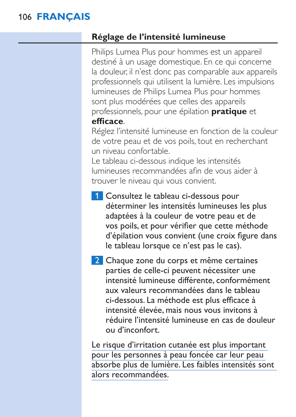 Philips Lumea Épilateur à lumière intense pulsée User Manual | Page 106 / 134