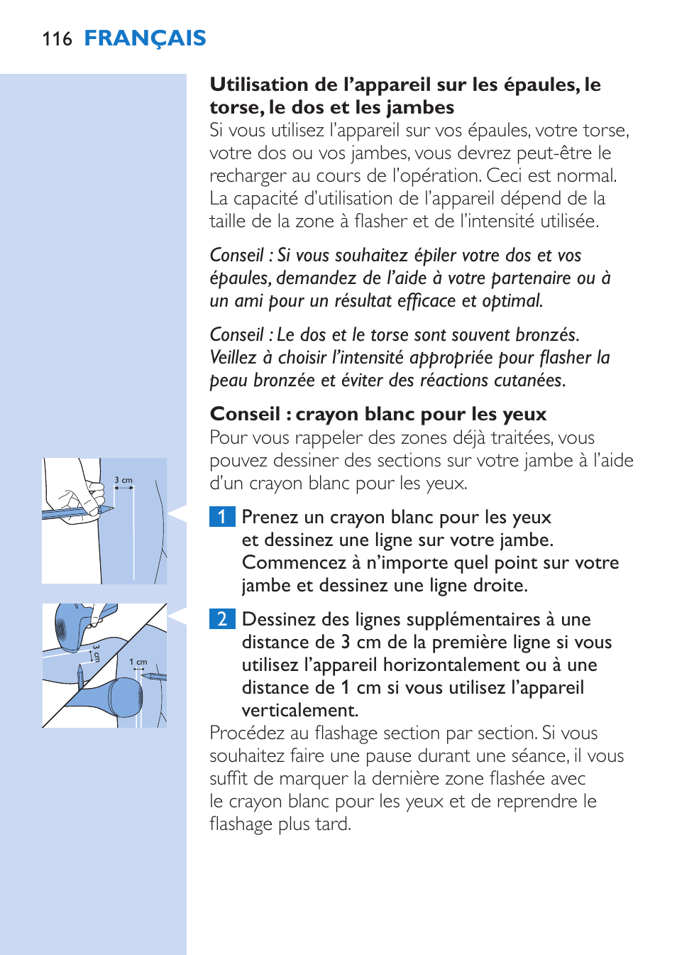 Français | Philips Lumea Épilateur à lumière intense pulsée User Manual | Page 116 / 134