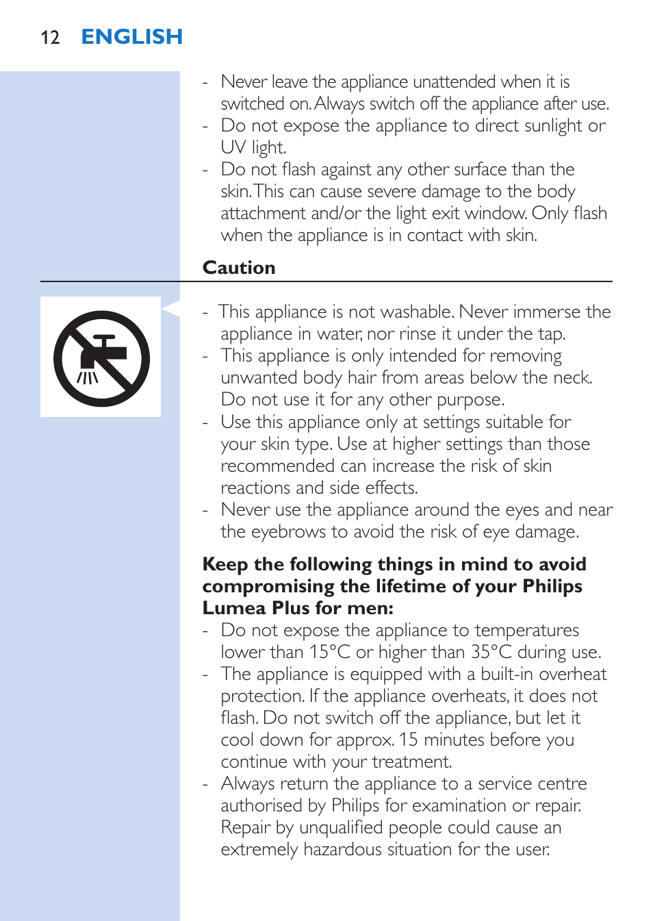 Philips Lumea Épilateur à lumière intense pulsée User Manual | Page 12 / 134