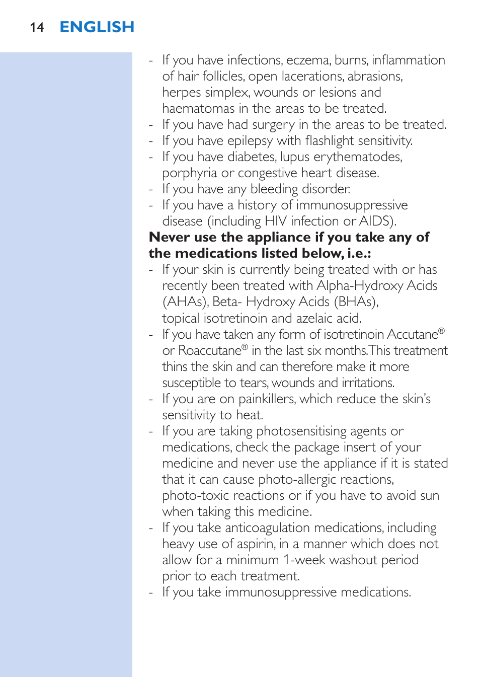 English | Philips Lumea Épilateur à lumière intense pulsée User Manual | Page 14 / 134