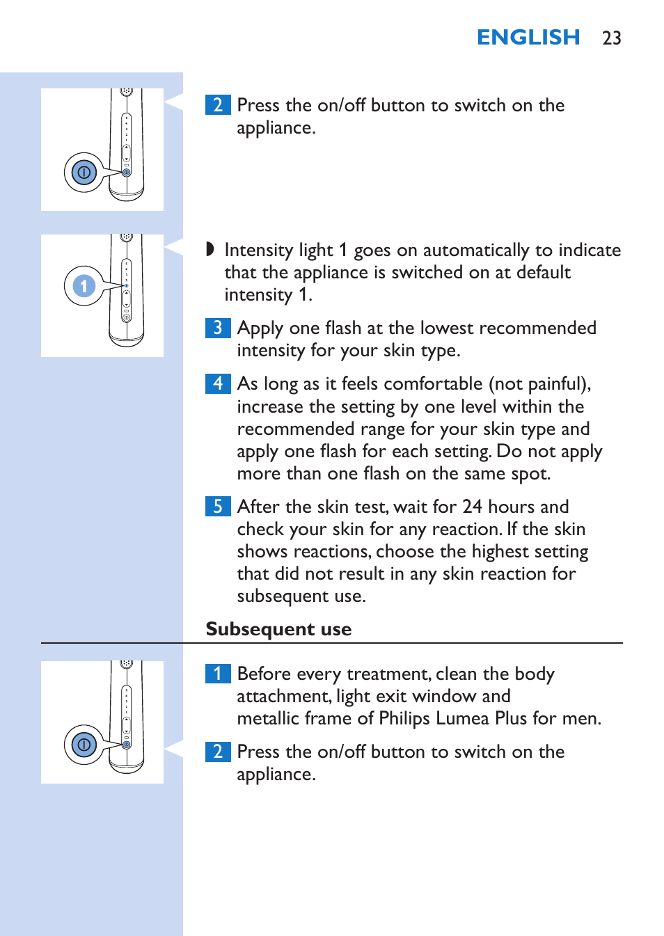 Philips Lumea Épilateur à lumière intense pulsée User Manual | Page 23 / 134