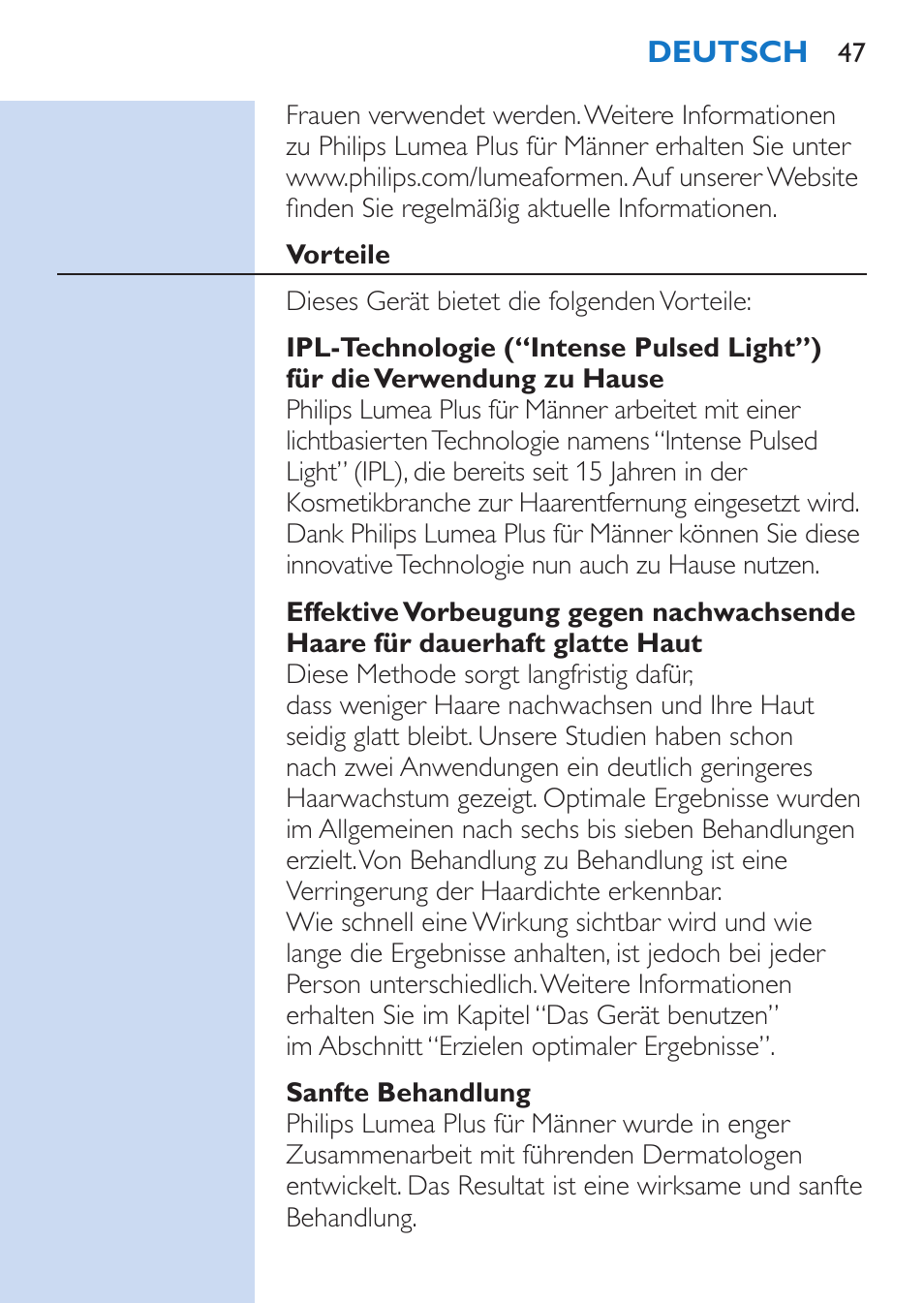 Philips Lumea Épilateur à lumière intense pulsée User Manual | Page 47 / 134