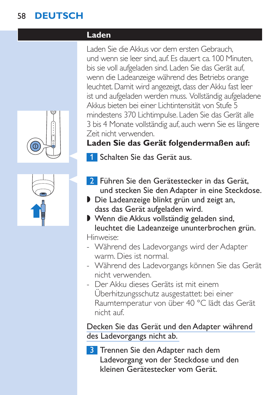 Philips Lumea Épilateur à lumière intense pulsée User Manual | Page 58 / 134