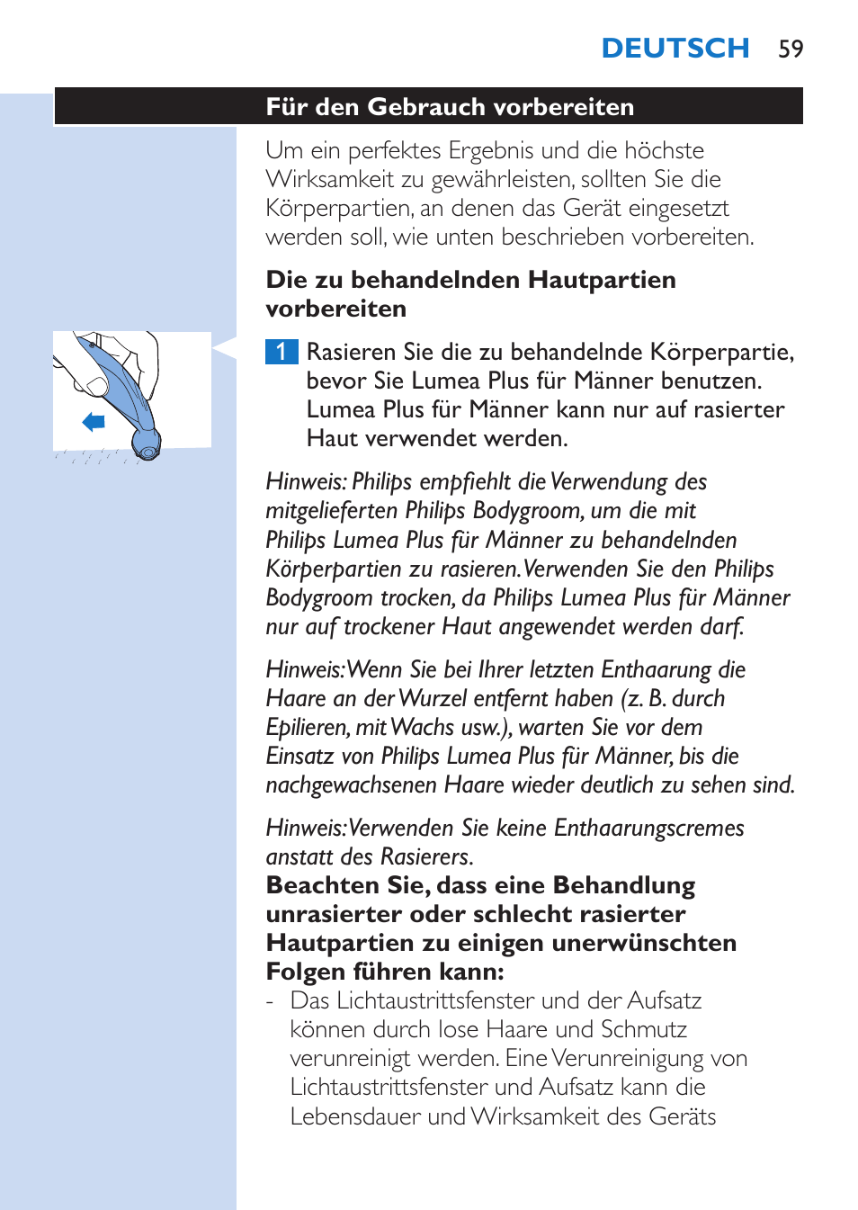 Philips Lumea Épilateur à lumière intense pulsée User Manual | Page 59 / 134