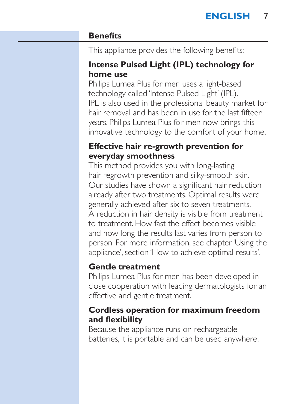 Philips Lumea Épilateur à lumière intense pulsée User Manual | Page 7 / 134
