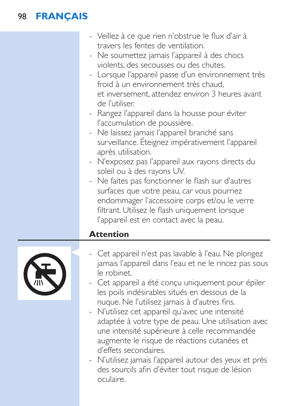 Philips Lumea Épilateur à lumière intense pulsée User Manual | Page 98 / 134