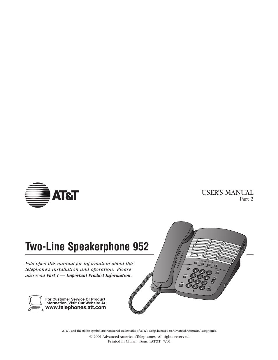 AT&T 952 User Manual | 8 pages