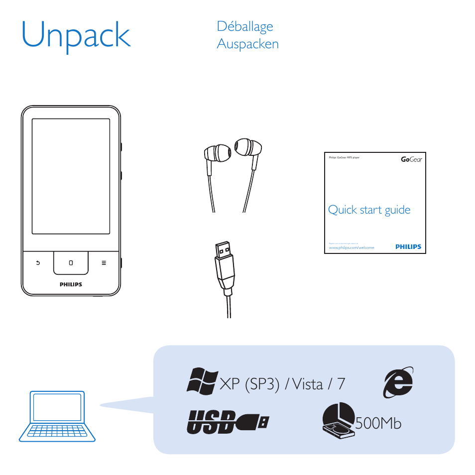 Unpack | Philips GoGEAR Mini tablette sous Android™ User Manual | Page 2 / 11