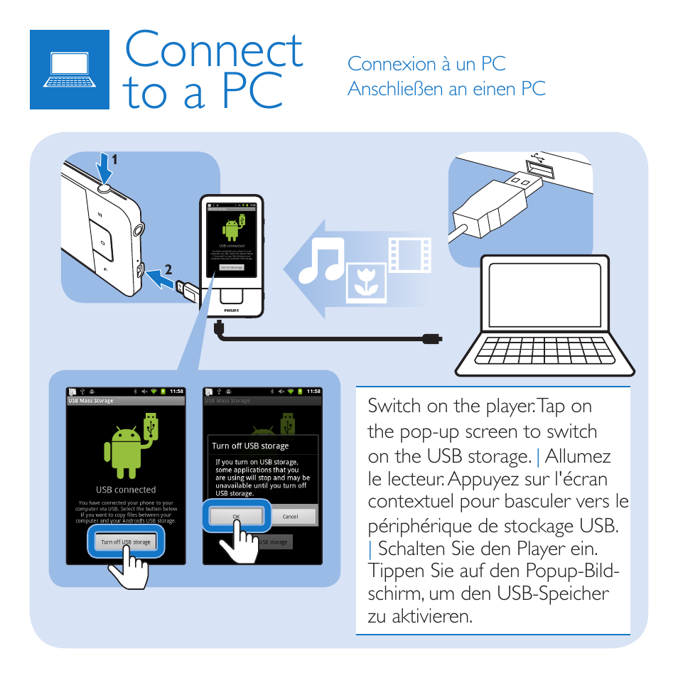Connect to a pc | Philips GoGEAR Mini tablette sous Android™ User Manual | Page 8 / 11