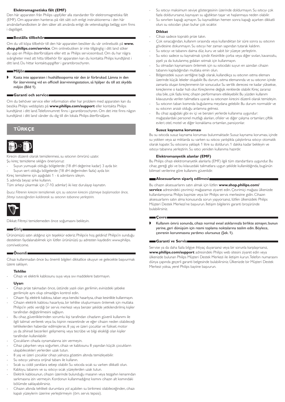 Türkçe | Philips Daily Collection Bouilloire User Manual | Page 12 / 12