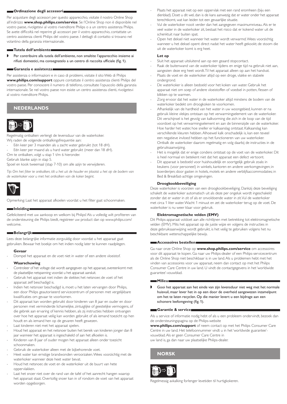 Norsk, Nederlands | Philips Daily Collection Bouilloire User Manual | Page 9 / 12