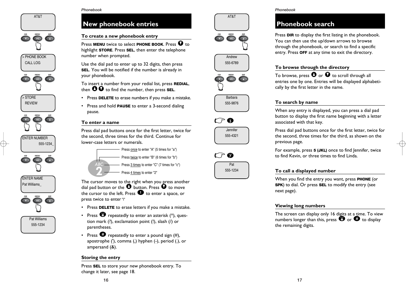 New phonebook entries, Phonebook search | AT&T 1231 User Manual | Page 10 / 15