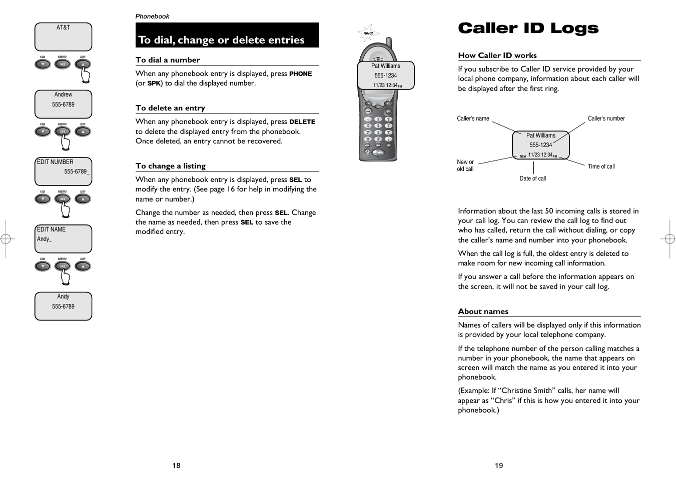 Caller id logs | AT&T 1231 User Manual | Page 11 / 15