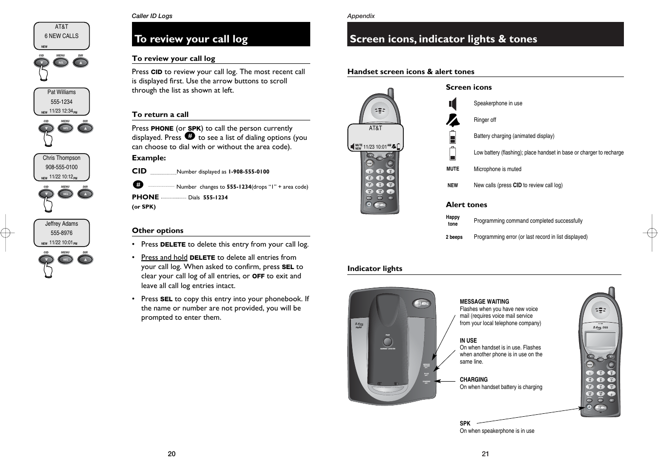 Screen icons, indicator lights & tones | AT&T 1231 User Manual | Page 12 / 15