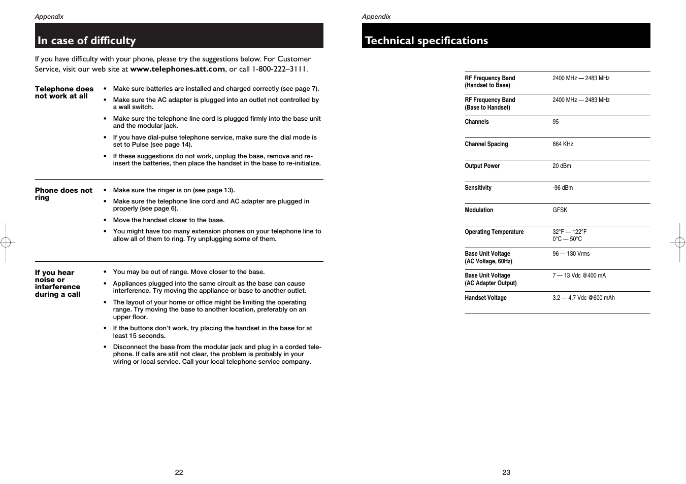 Technical specifications | AT&T 1231 User Manual | Page 13 / 15