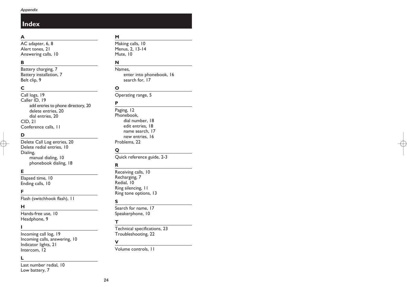 Index | AT&T 1231 User Manual | Page 14 / 15