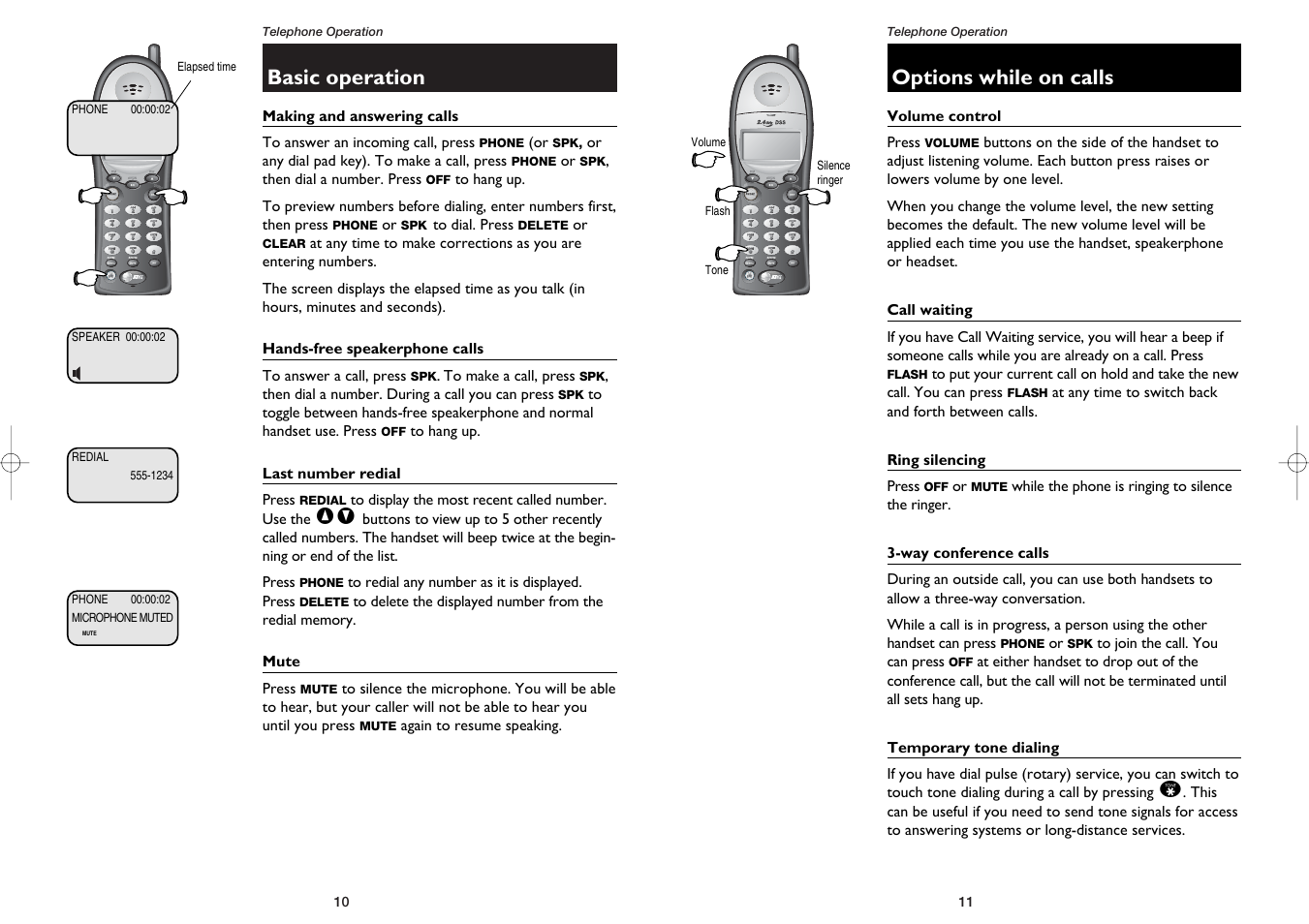 Basic operation, Options while on calls | AT&T 1231 User Manual | Page 7 / 15