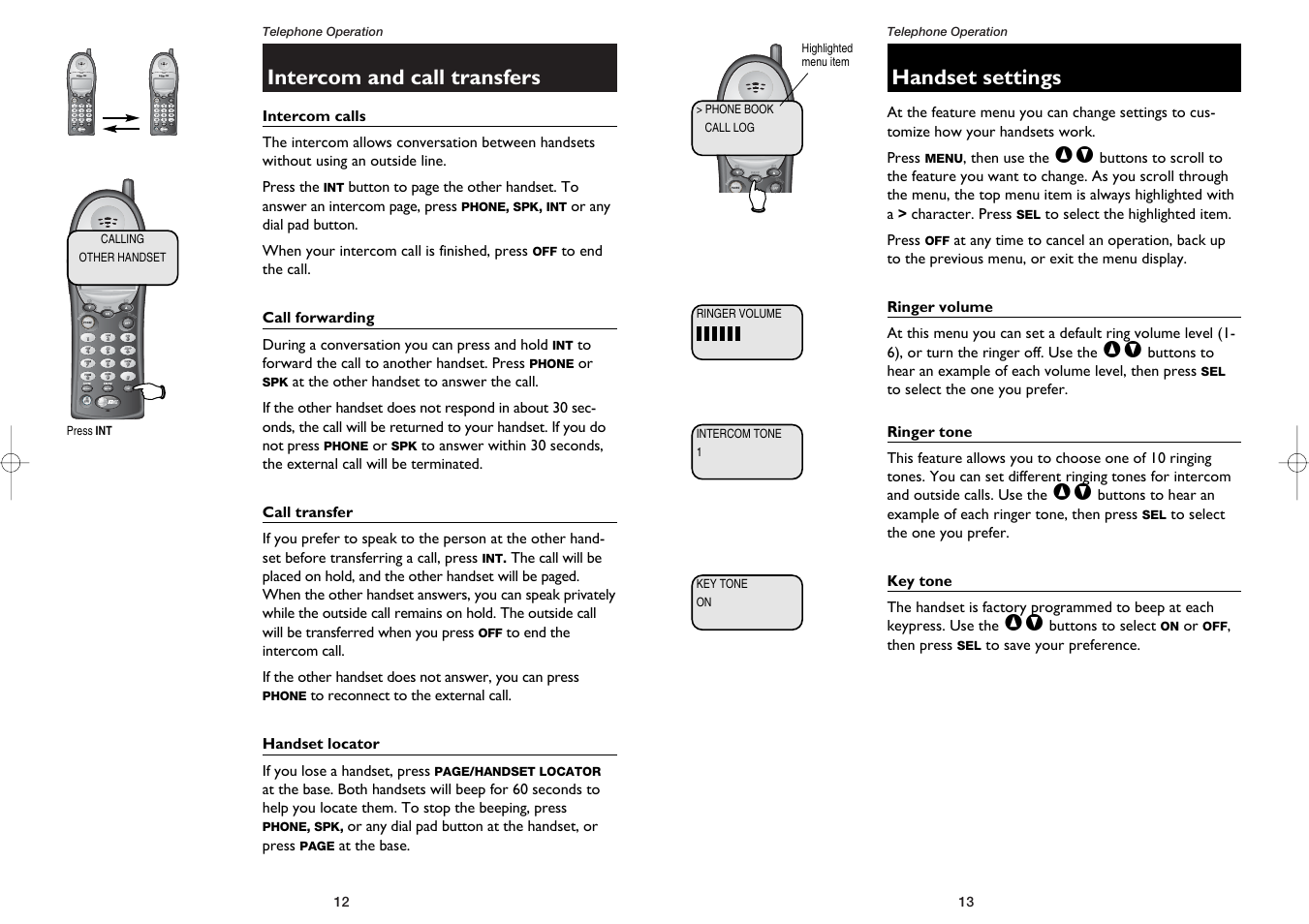 Intercom and call transfers, Handset settings | AT&T 1231 User Manual | Page 8 / 15
