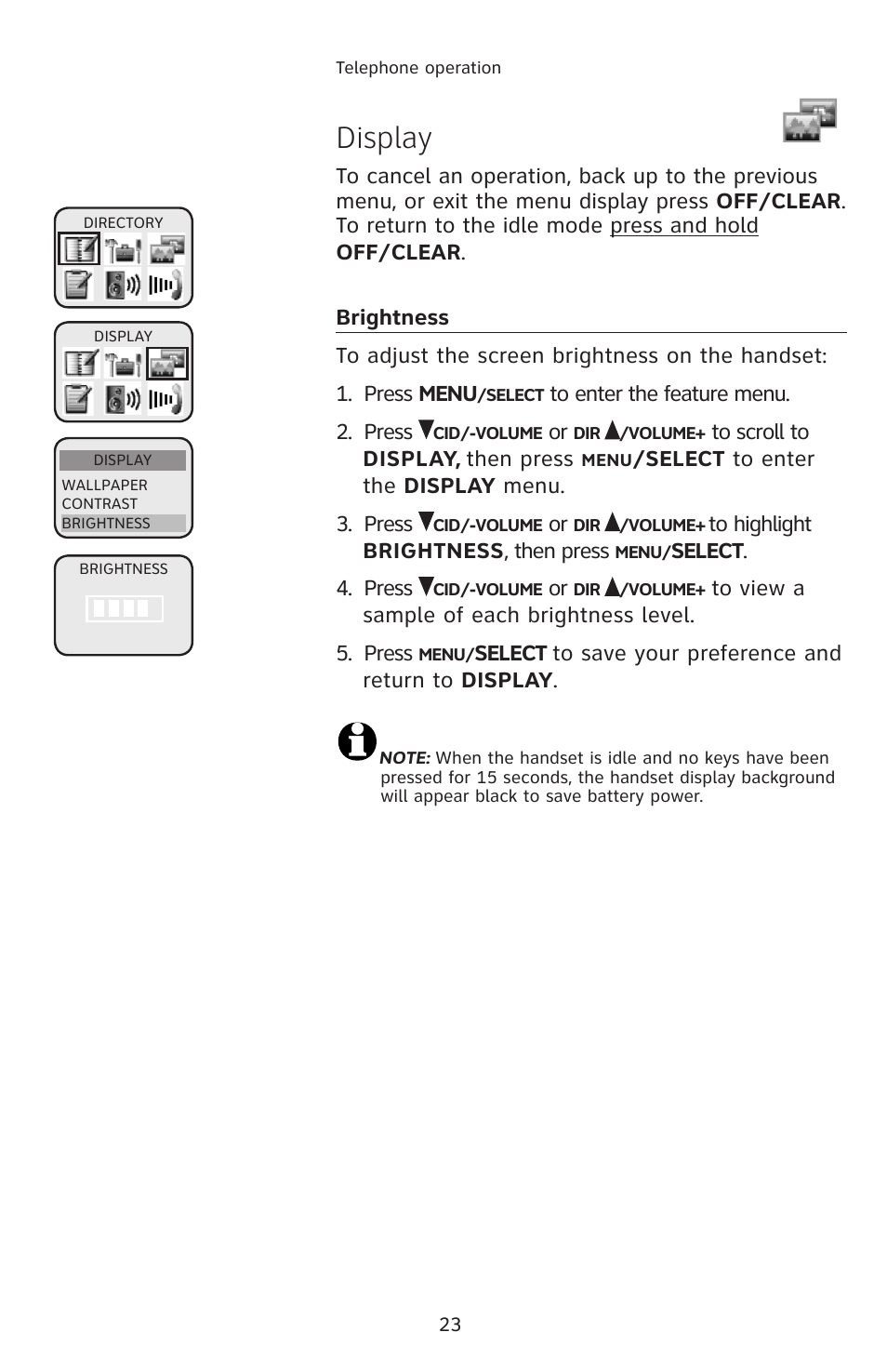 Brightness, Display | AT&T E2912 User Manual | Page 26 / 71