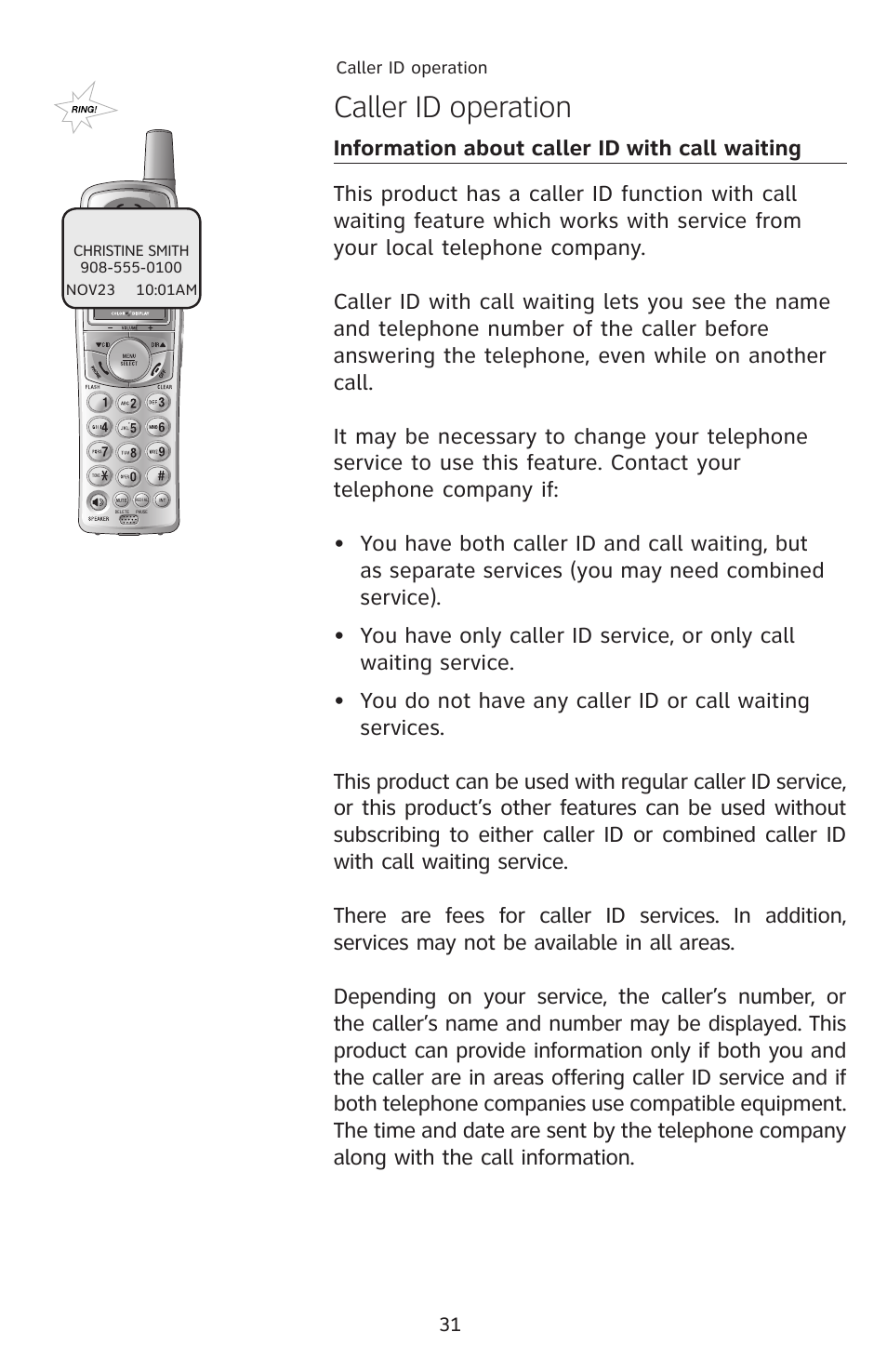 Caller id operation | AT&T E2912 User Manual | Page 34 / 71
