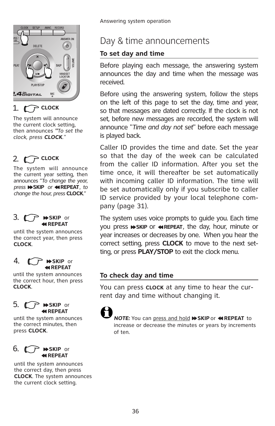 Day & time announcements, To set day and time, To check day and time | AT&T E2912 User Manual | Page 39 / 71