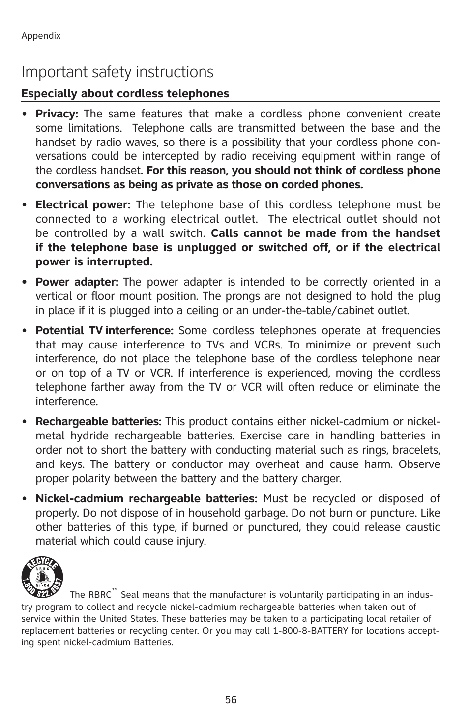 Important safety instructions | AT&T E2912 User Manual | Page 59 / 71