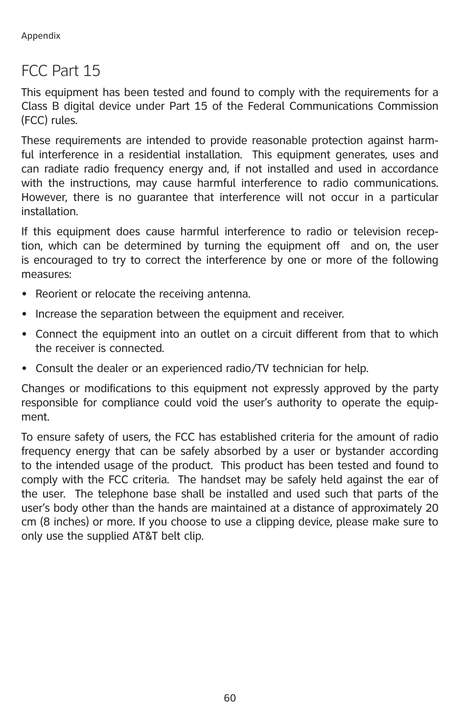 Fcc part 15 | AT&T E2912 User Manual | Page 63 / 71