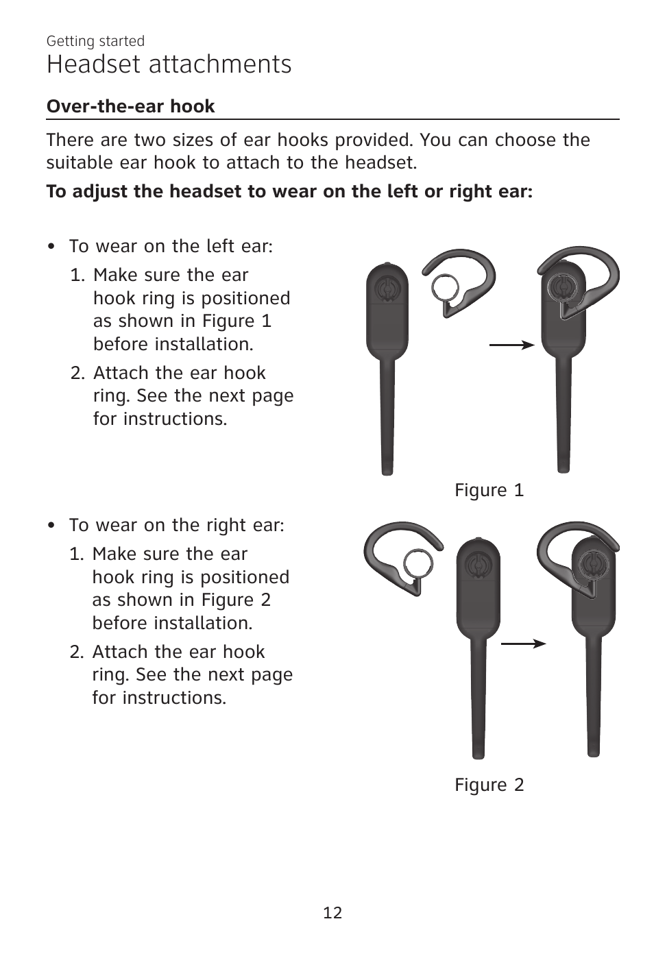 Over-the-ear hook, Headset attachments | AT&T TL7700 User Manual | Page 16 / 43