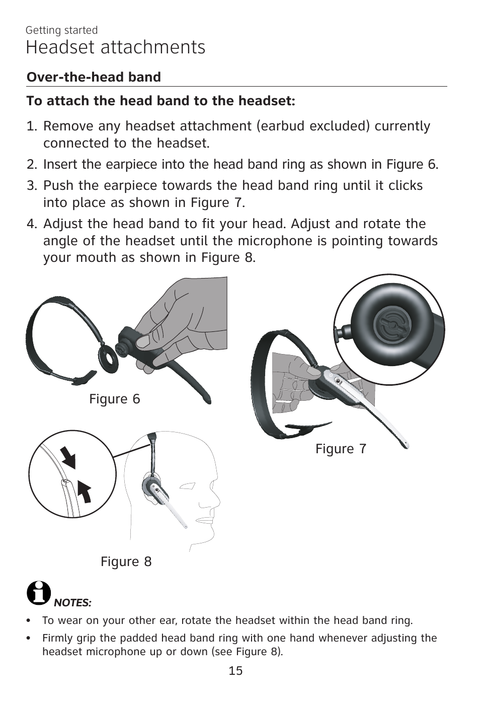 Over-the-head band, Headset attachments | AT&T TL7700 User Manual | Page 19 / 43