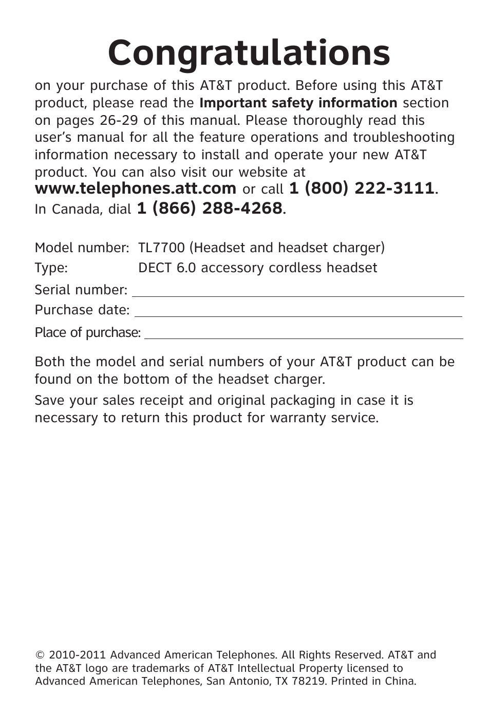 AT&T TL7700 User Manual | Page 2 / 43
