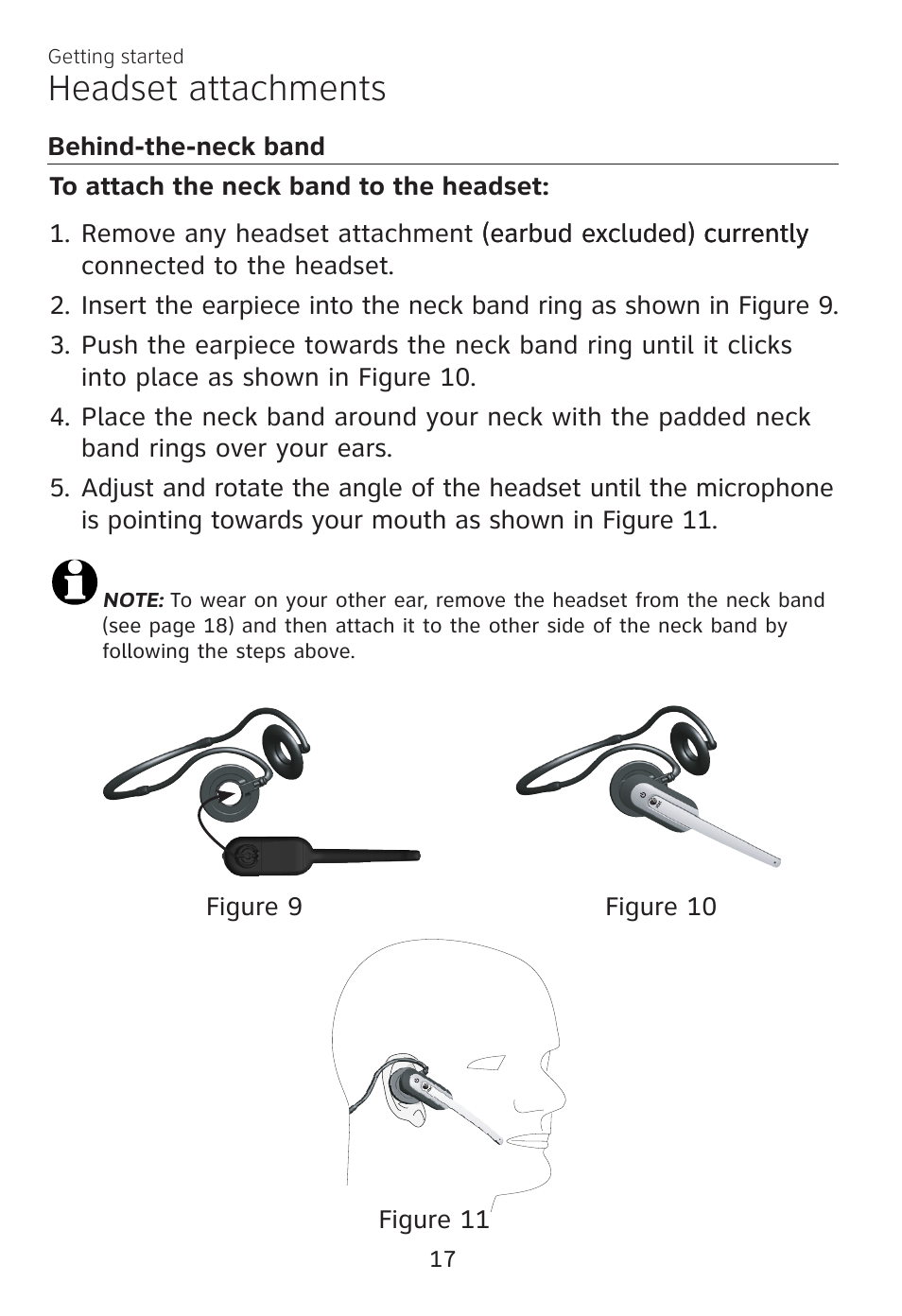 Behind-the-neck band, Headset attachments | AT&T TL7700 User Manual | Page 21 / 43