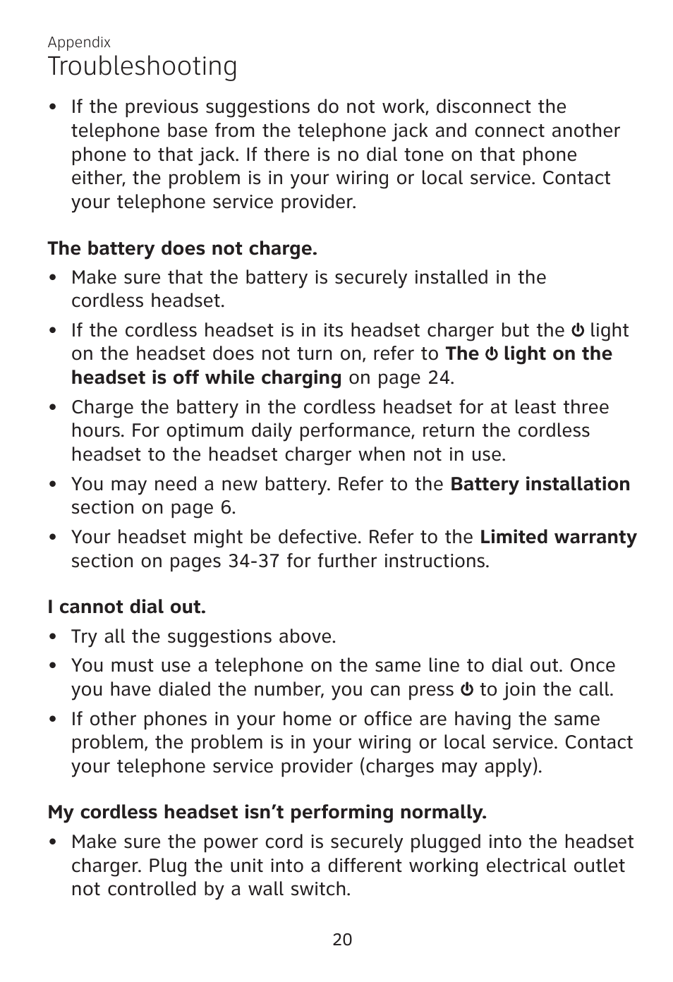 Troubleshooting | AT&T TL7700 User Manual | Page 24 / 43