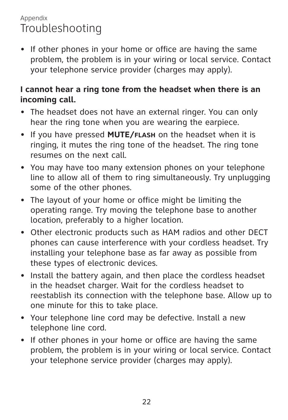 Troubleshooting | AT&T TL7700 User Manual | Page 26 / 43